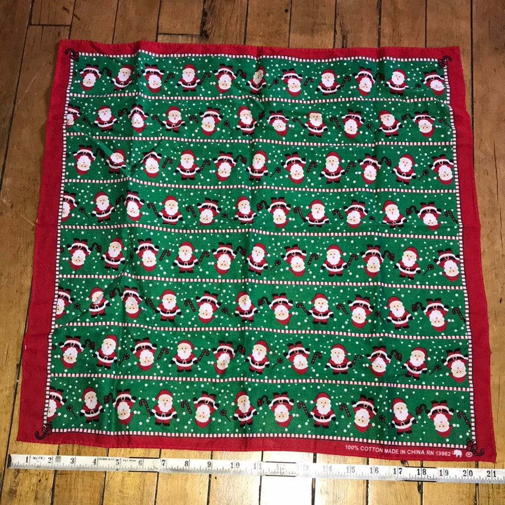Holiday Santa Cotton Bandana - Green with Red Trim